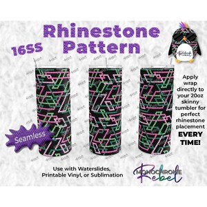 Plantilla de vaso con eslabones entrelazados en rosa y verde sobre negro con patrón de diamantes de imitación, sin costuras, digital, de 20 oz, delgado, recto, PNG, sublimación, 16SS