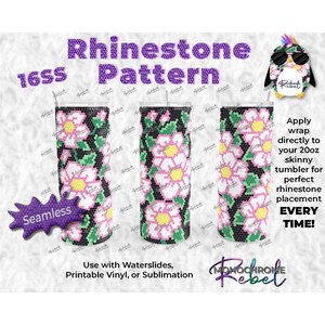 Pink Flowers Rhinestone Tumbler Pattern Template Wrap Digital Seamless 20oz Skinny Straight PNG Sublimation 16SS Honeycomb