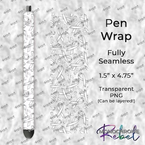 May include: A black and white pen wrap design featuring a repeating pattern of ribbon shapes. The design is 1.5 inches by 4.75 inches and is a transparent PNG file.