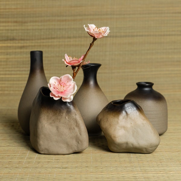 Zen Wabi Sabi Mini Ceramic Bud Vase Set for Flower Japanese Home Decor Gift for Housewarming Gift Small Flower Vase Wedding Table Decor