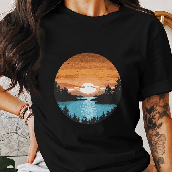 Sunset Mountain Landscape PNG Art, Nature Scene T-Shirt Design, Digital Download, Rustic Sweatshirt Graphics, Outdoor Adventure Image