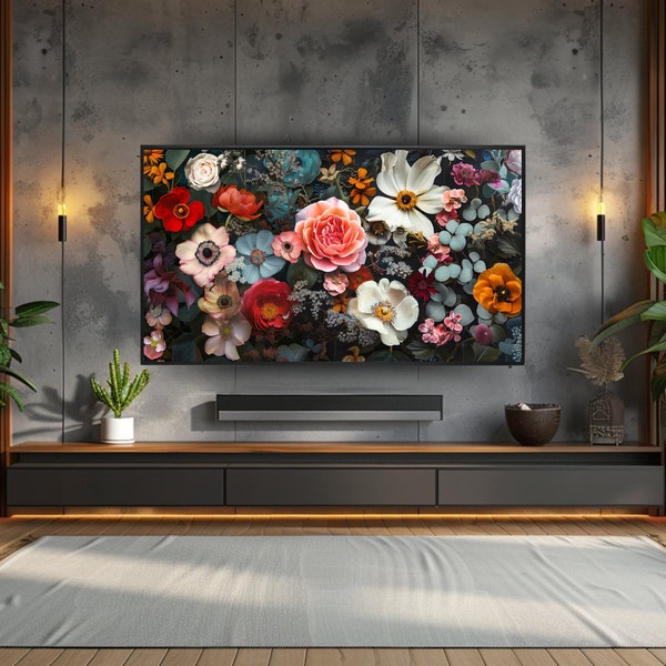 Floral Samsung Frame TV Art, Dark Botanical Printable Wall Art, Stunning Home Decor Digital Download, Modern Flower Artwork