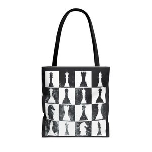 Eco-Friendly Chess Tote Bag - Reusable Cotton Canvas Tote - Stylish Chessboard Design for Chess Lovers