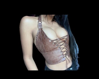 Distressed brown halter top