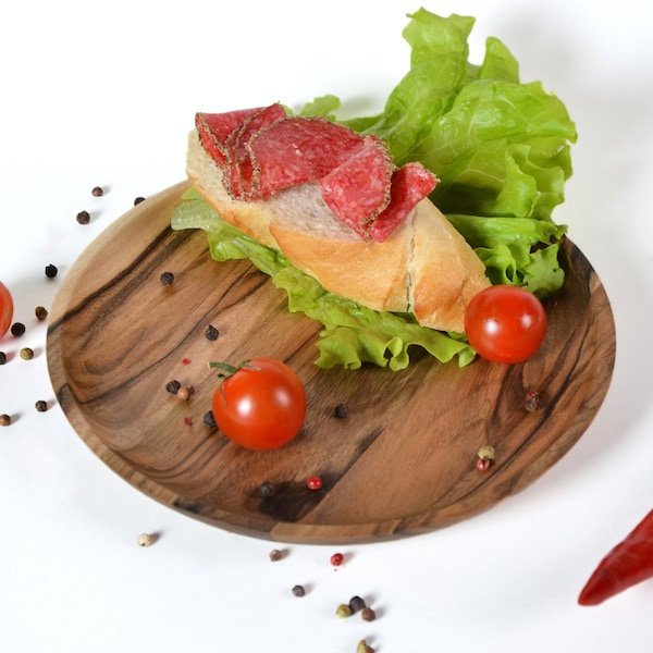 Plateaux et plateaux de service | Ensemble d'assiettes en bois de noyer faites main | Assiette écologique de 20 cm de diamètre, cadeau de mariage ou d'anniversaire