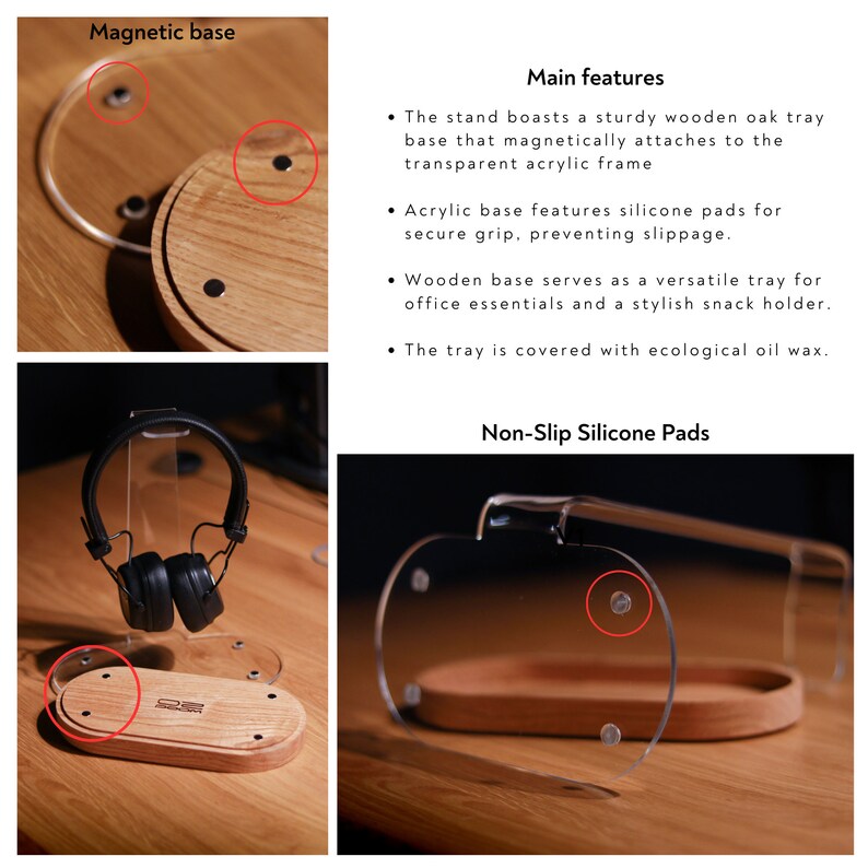 Wood Headphone Stand, Stylish Headphone Accessory, Customized Hardwood
