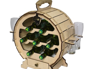 Minibar de barril de madera hecho a mano, almacenamiento y exhibición de cerveza