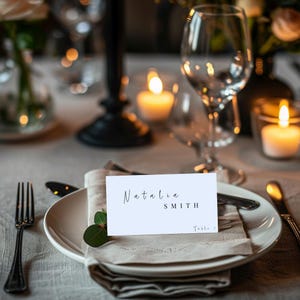 Modelo de cartão de lugar de casamento dobrado e plano, cartões de lugar para impressão, modelo de casamento moderno, caligrafia, DOWNLOAD, editável, modelo, I1