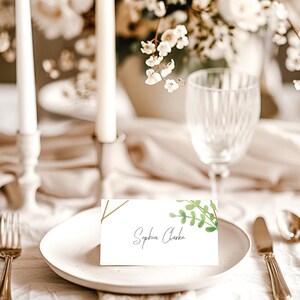 Modelo de cartão de lugar de casamento dobrado e plano, cartões de lugar para impressão, modelo de casamento moderno, moldura floral, DOWNLOAD, editável, Templatett, I9