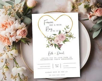 Engagement Party Invitation Template, Forever has a nice ring, Instant Digital Download, Engaged Celebration Invitation, Engagement Card E14