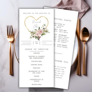 Plantilla de programa de boda minimalista de 4 x 9, orden de servicio moderno, ceremonia imprimible, tarjeta de programa para armar, descarga instantánea, texto editable, I5