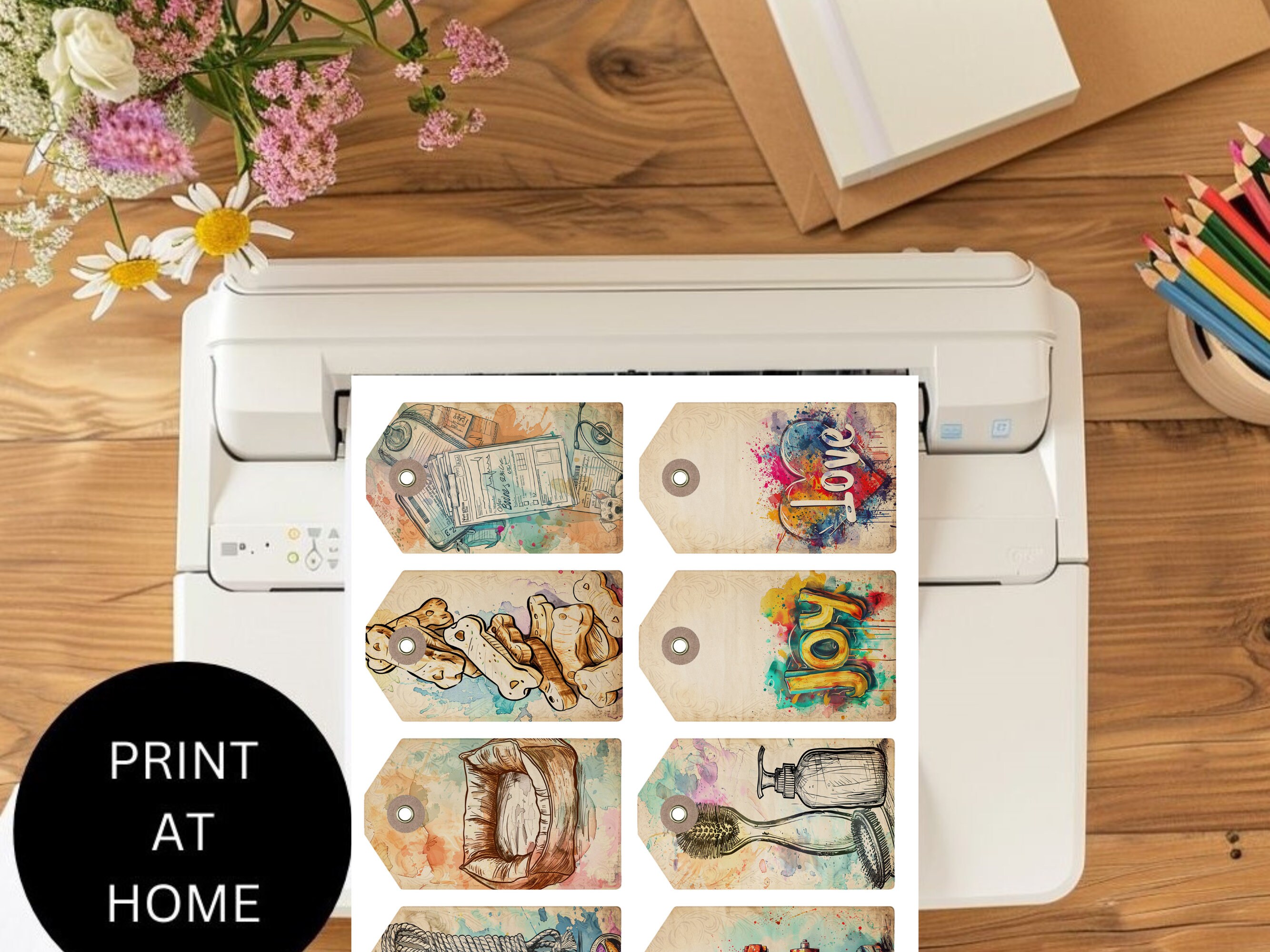 Whimsical Dogs Tags and Mini Envelopes, Pet, Printable Ephemera, Paper ...