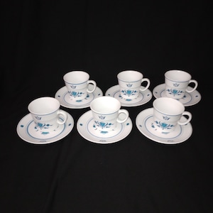 Vintage Noritake Progression China Blue Haven Pattern Cup & Saucer Sets - Set of 6 Made in Japan