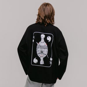 Black Oversized Unisex Long Sleeve T-shirt | Unique Streetwear Longsleeve Tee | Gift For Him And For Her | Koschei, Skull, Snake, Queen