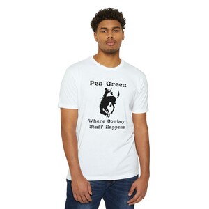 Pea Green Cowboy Stuff Happens Logo Unisex CVC Jersey T-shirt
