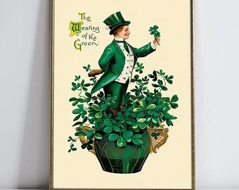 1910 St Patricks Day Karte Irish Gentleman Shamrock druckbare Wandkunst Vintage grün Urlaub Dekor digitaler Download Home Galerie Wand Poster