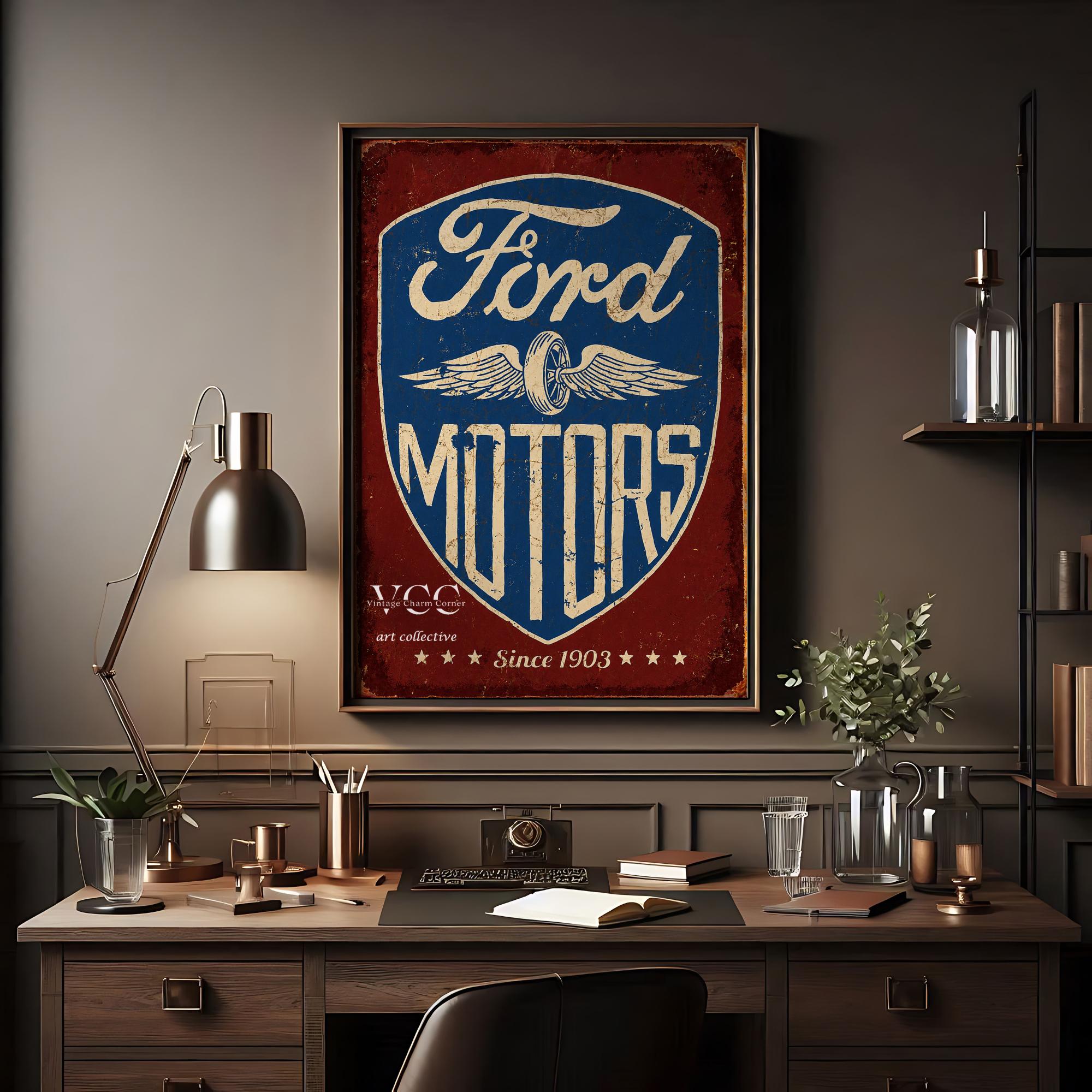 Ford Motor Sign Vintage Truck Wall Art Download Retro Car Poster