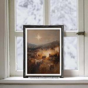 Impressionistic Nativity Scene Print, Three Wise Men and The Star of Bethleham, Holiday Nativity  Download, Rustic Christmas Decor Printable