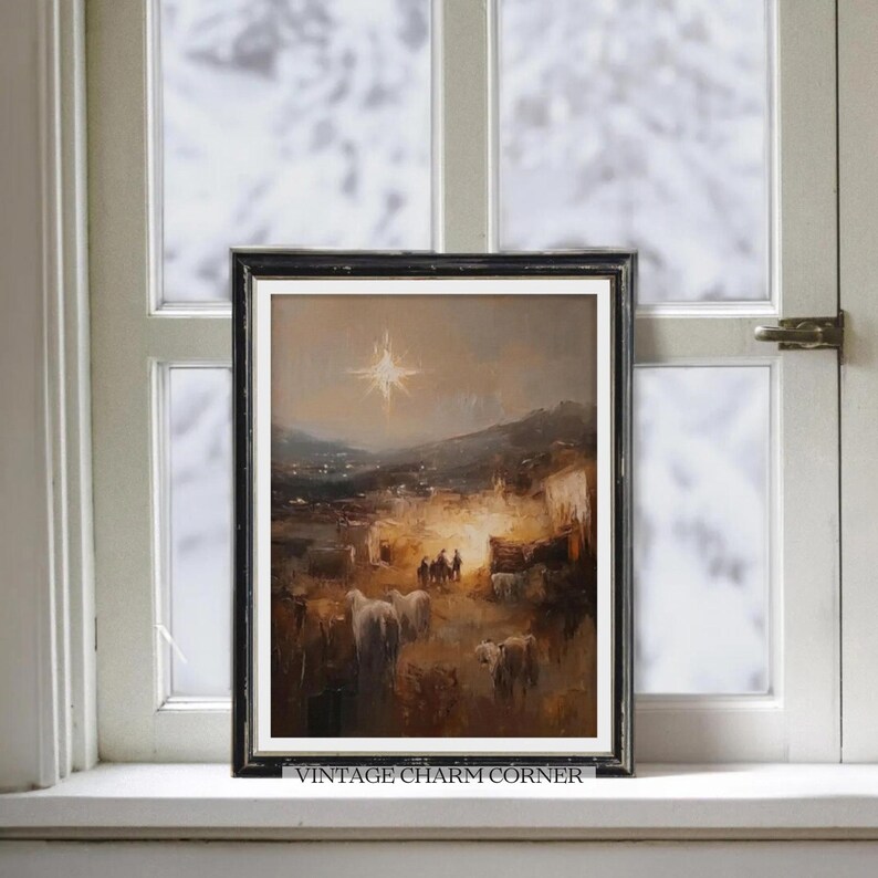 Impressionistic Nativity Scene Print, Three Wise Men and The Star of Bethleham, Holiday Nativity  Download, Rustic Christmas Decor Printable