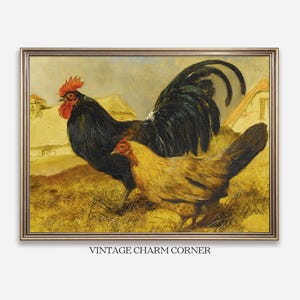 Rustic Rooster And Hen Digital Download Farm Animal Wall Art Vintage Poultry Printable Country Kitchen Decor Cottagecore Chicken Print