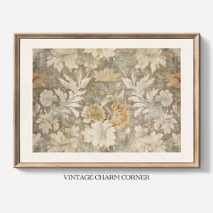 Vintage Floral Pattern Wall Art, Antique Damask Textile Printable, Sage Botanical Poster, Cottagecore Farmhouse Home Decor Digital Download