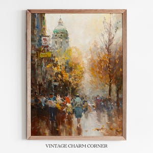 Mailänder Herbst Straßenszene Gemälde, lebendige Stadtansicht Wandkunst, Kuppelbau, Stadtleben italienische Wandkunst, printable Download