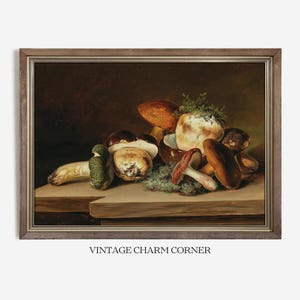 Rustic Mushroom Still Life Printable Wall Art Vintage Botanical Kitchen Decor Digital Download Cottagecore Farmhouse Gallery Wall Gift Print