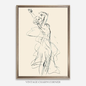 Graceful Dancer Abstract Line Art Sketch, Expressive Black Ink Woman in Motion Drawing, Minimalist Dance Illustration Art, Digital Download