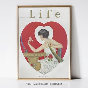 Vintage 1922 Life Magazine Valentine&#39;s Cover Print, Flapper Dress Art Deco Illustration, Classic Deco Home Decor, Valentine&#39;s Wall Printable