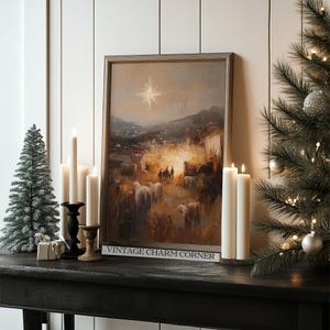 Impressionistic Nativity Scene Print, Three Wise Men and The Star of Bethleham, Holiday Nativity  Download, Rustic Christmas Decor Printable