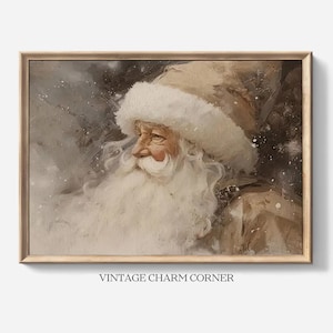 Vintage Santa Claus Art Print, Nostalgic Holiday Decoration, Soft Brown and White Vintage Santa, Festive Christmas Décor, Printable Download