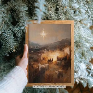 Impressionistic Nativity Scene Print, Three Wise Men and The Star of Bethleham, Holiday Nativity  Download, Rustic Christmas Decor Printable