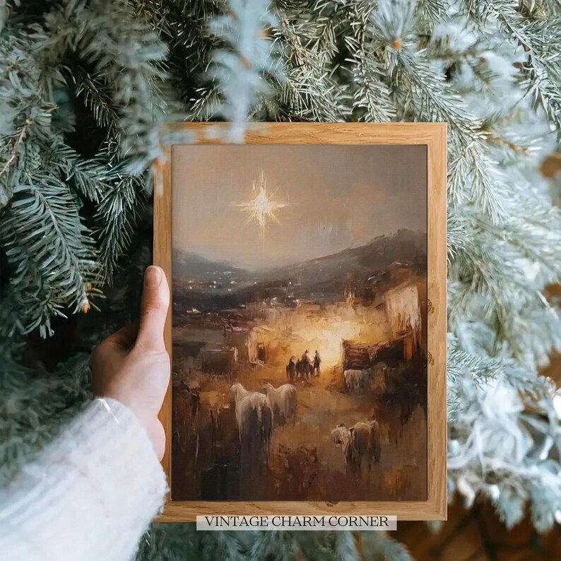 Impressionistic Nativity Scene Print, Three Wise Men and The Star of Bethleham, Holiday Nativity  Download, Rustic Christmas Decor Printable