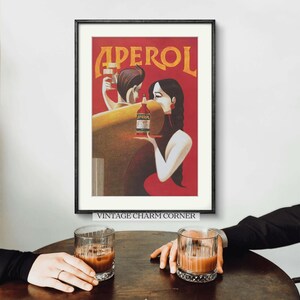 Retro Aperol Spritz Poster, Vintage Style Art Print with Aperol Bottle Illustration, Mid-Century Modern Home Bar Decor, Wall Art Printable