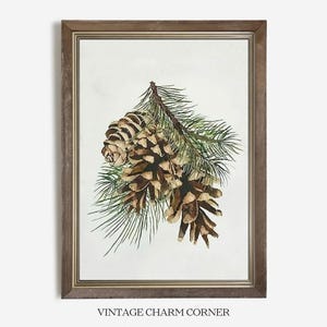 Rustic Pine Cone and Branches Wall Art, Natural Pine Cone and Branch Décor with Green Needles, Woodland Home Decoration, Printable Download