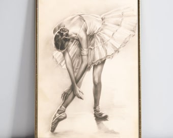 Antique Ballerina Wall Art Original & Enhanced Vintage Ballet Dancer Sketch Digital Download Printable French Cottagecore Gallery Wall Decor