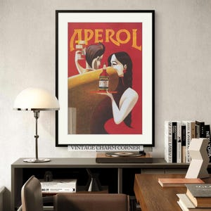 Retro Aperol Spritz Poster, Vintage Style Art Print with Aperol Bottle Illustration, Mid-Century Modern Home Bar Decor, Wall Art Printable