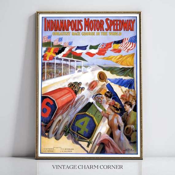 1909 Indianapolis Motor Speedway Poster Vintage Auto Racing Art