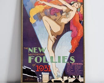 Vintage Burlesque Poster The New Movietone Follies 1931 Art Deco Showgirl Digital Download Wall Art Flapper Dancer Retro Theater Print