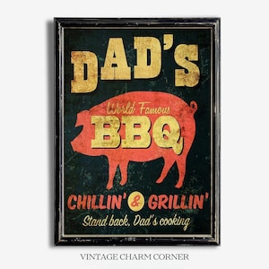 Dad&#39;s BBQ Sign Printable Wall Art Funny Grill Decor Vintage Dad Sign Backyard Barbecue Poster Gift For Him Outdoor Man Cave Download