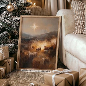 Impressionistic Nativity Scene Print, Three Wise Men and The Star of Bethleham, Holiday Nativity  Download, Rustic Christmas Decor Printable