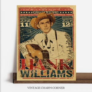 Hank Williams Vintage Concert Poster Digital Download Retro Country Music Wall Art Grand Ole Opry Printable Rustic Farmhouse Decor Gift Idea