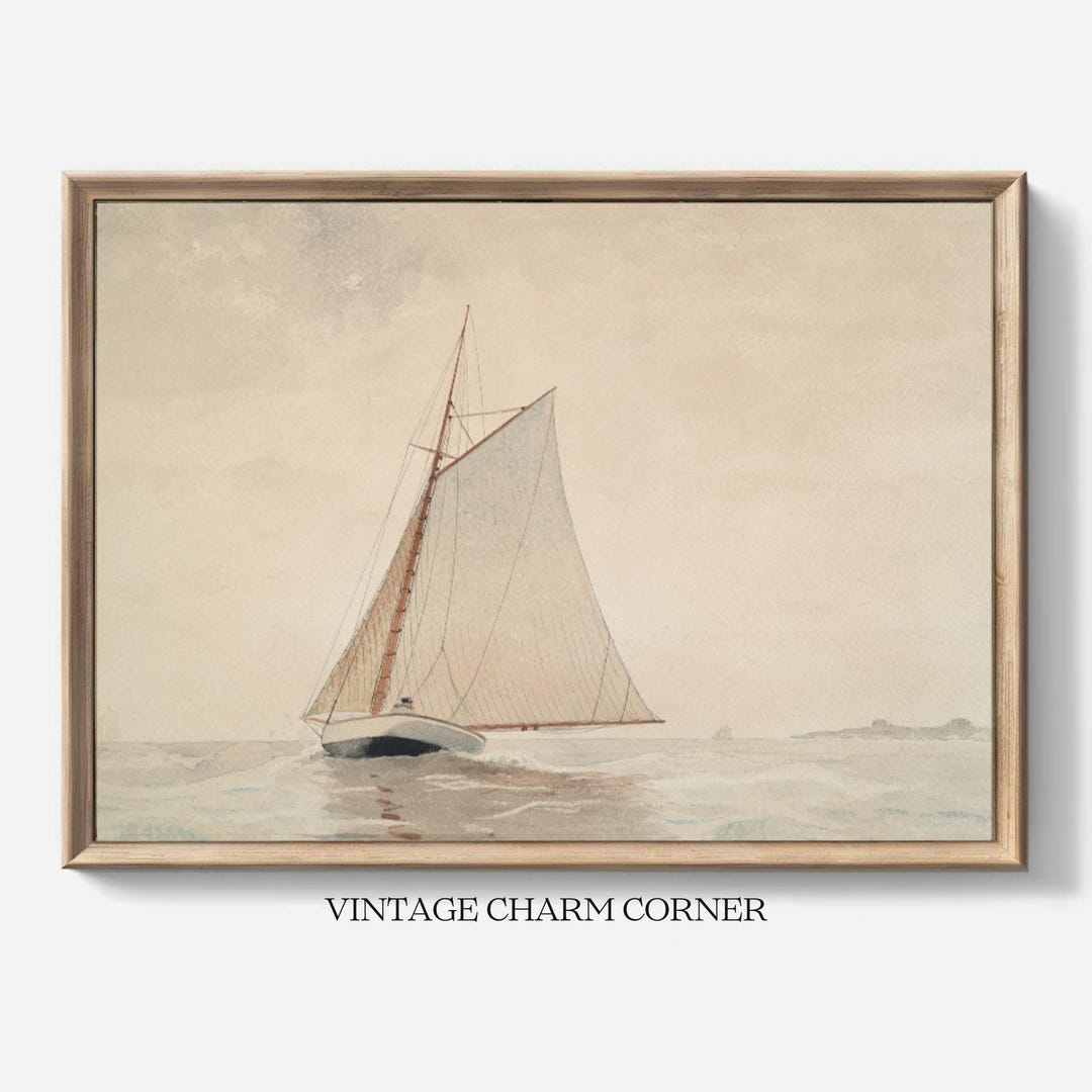Vintage Sailboat Watercolor Seascape Print Nautical Wall Art Ocean ...