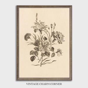 Vintage Black White Botanical Flower Illustration Digital Download Wall Art Antique Floral Printable Home Decor Cottagecore Gallery Wall