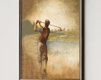 Vintage golf kunst aan de muur download Gentleman golfer par 3 afdrukken antieke sport decor rustieke man Cave afdrukbare golf cadeau voor hem digitaal artwork