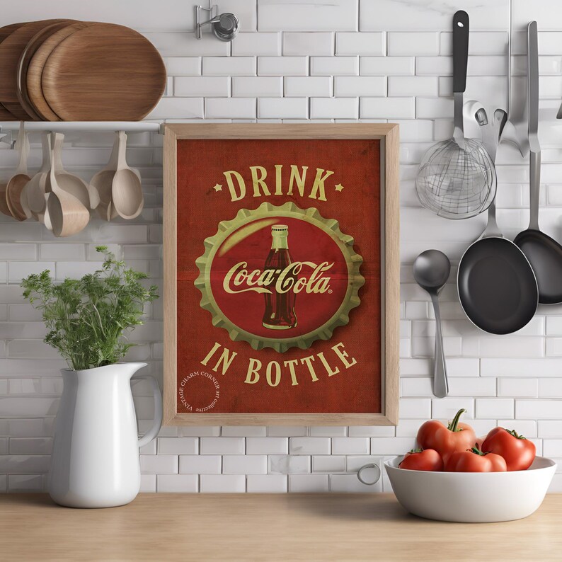 Vintage Coca Cola Bottle Cap Wall Art Retro Drink Coca Cola Print ...