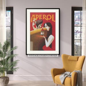Retro Aperol Spritz Poster, Vintage Style Art Print with Aperol Bottle Illustration, Mid-Century Modern Home Bar Decor, Wall Art Printable