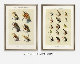 ビンテージトラウトフィッシングプリント、フライフィッシングポスター