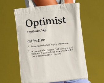 Optimistic Cotton Canvas Tote Bag, Positive Vibe, Uplifting, Mental Health, Motivational, Inspirational Tote Gift For Her.