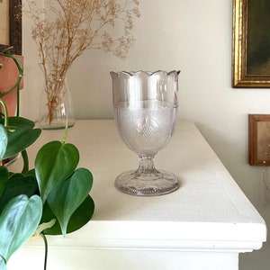 1800s Early American Pressed Glass Water Goblet - Antique Wine Glass Boston Silver Glass Beaded Grape